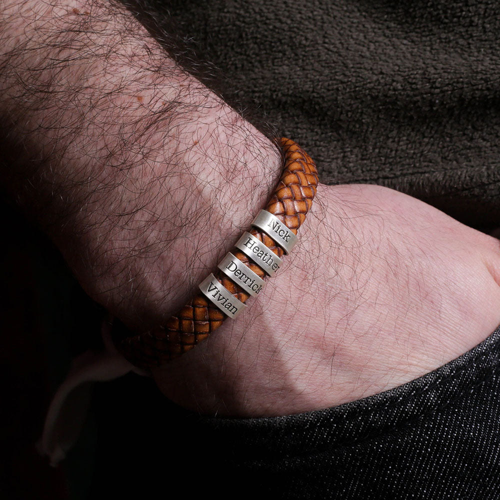 Mens Leather Bracelet for Fathers Day Gift