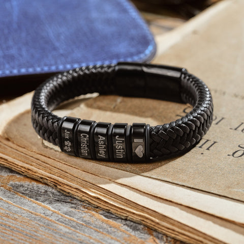 Personalized Leather Bracelet with Kids Name