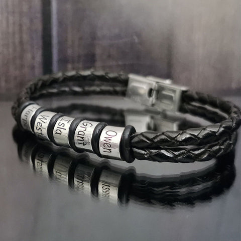 Personalized Bracelet for Dad Braided Leather Bracelet