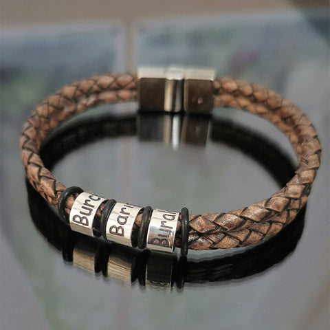 Personalized Bracelet for Dad Braided Leather Bracelet