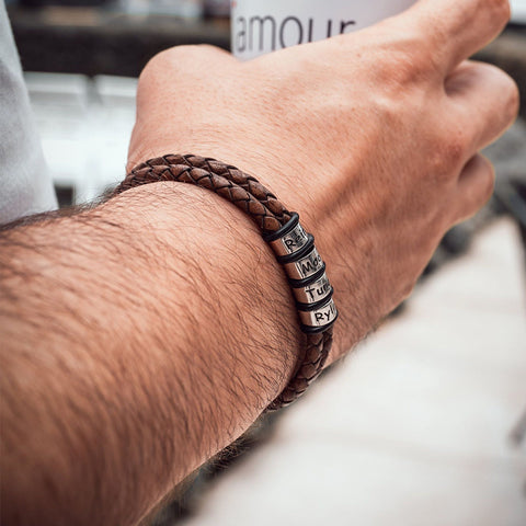 Personalized Bracelet for Dad Braided Leather Bracelet