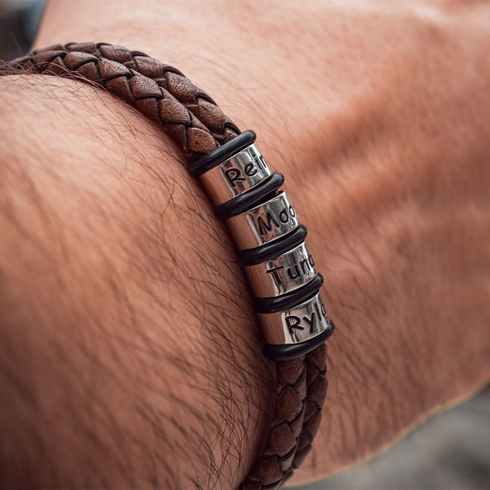 Personalized Bracelet for Dad Braided Leather Bracelet