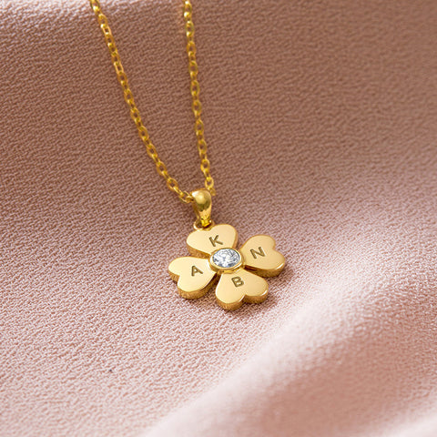 Personalized Clover Necklace For Mom, Kids Initials Necklace for Mom