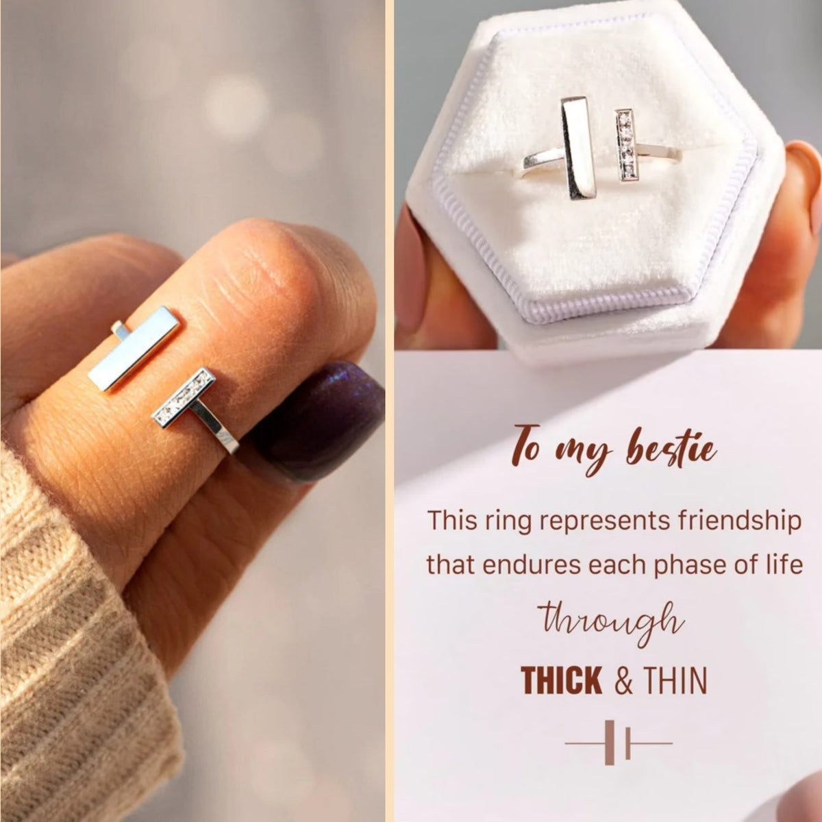 Bague To My Bestie, bague Fidget épaisse et fine, bague minimaliste en argent sterling, cadeaux d’anniversaire pour ami